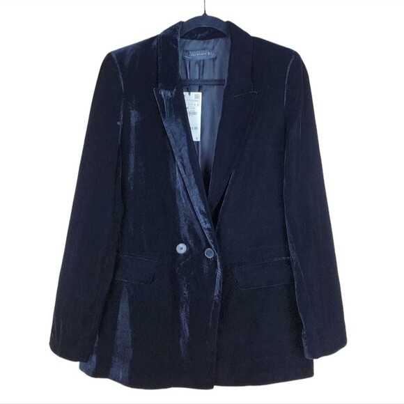 ZARA WOMAN Black Velvet Double Breasted Blazer Size M - Picture 1 of 9